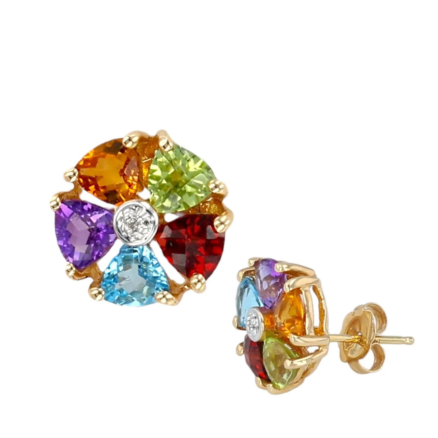 14K Yellow gold multi color rosette studs earrings-10023