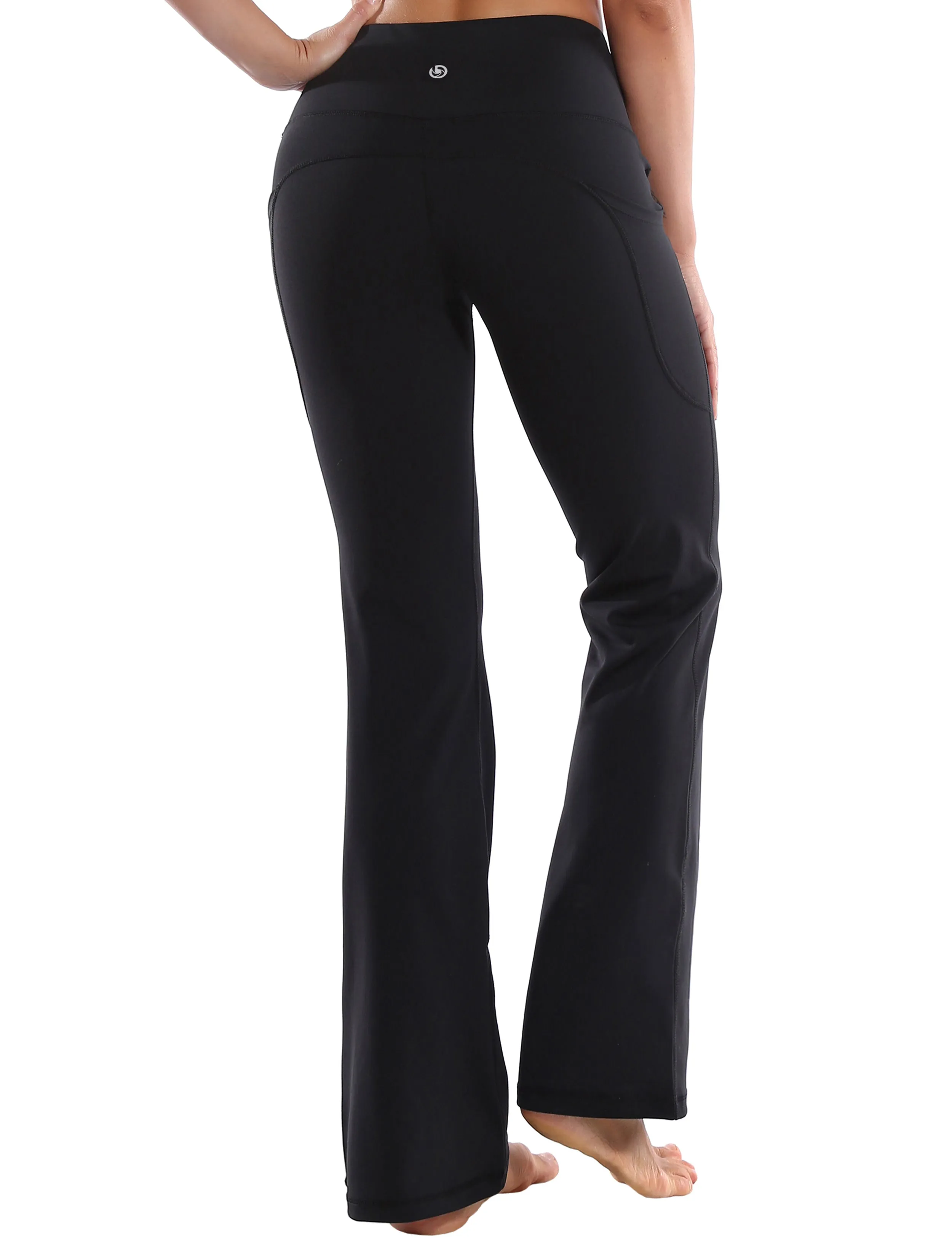 29" 31" 33" 35" 37"  Side Pockets Bootcut Leggings jetblack