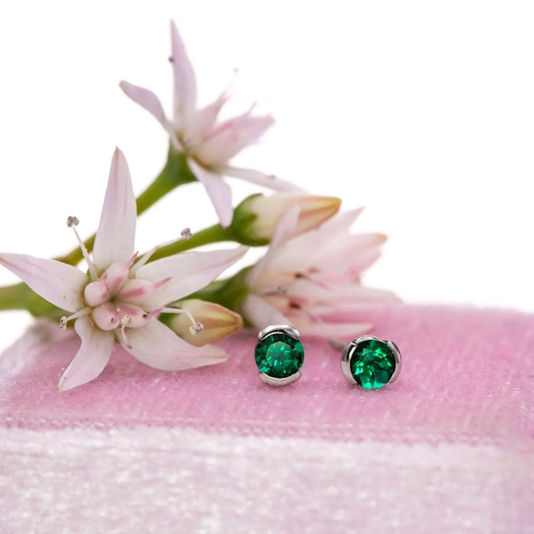 3mm Round Lab Emerald Half Bezel Stud Earrings