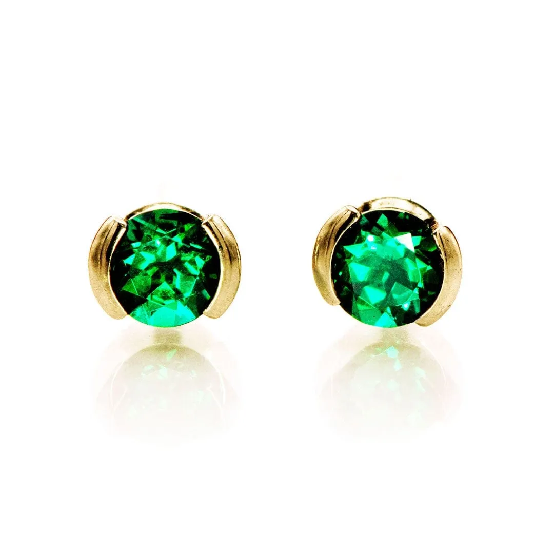 3mm Round Lab Emerald Half Bezel Stud Earrings