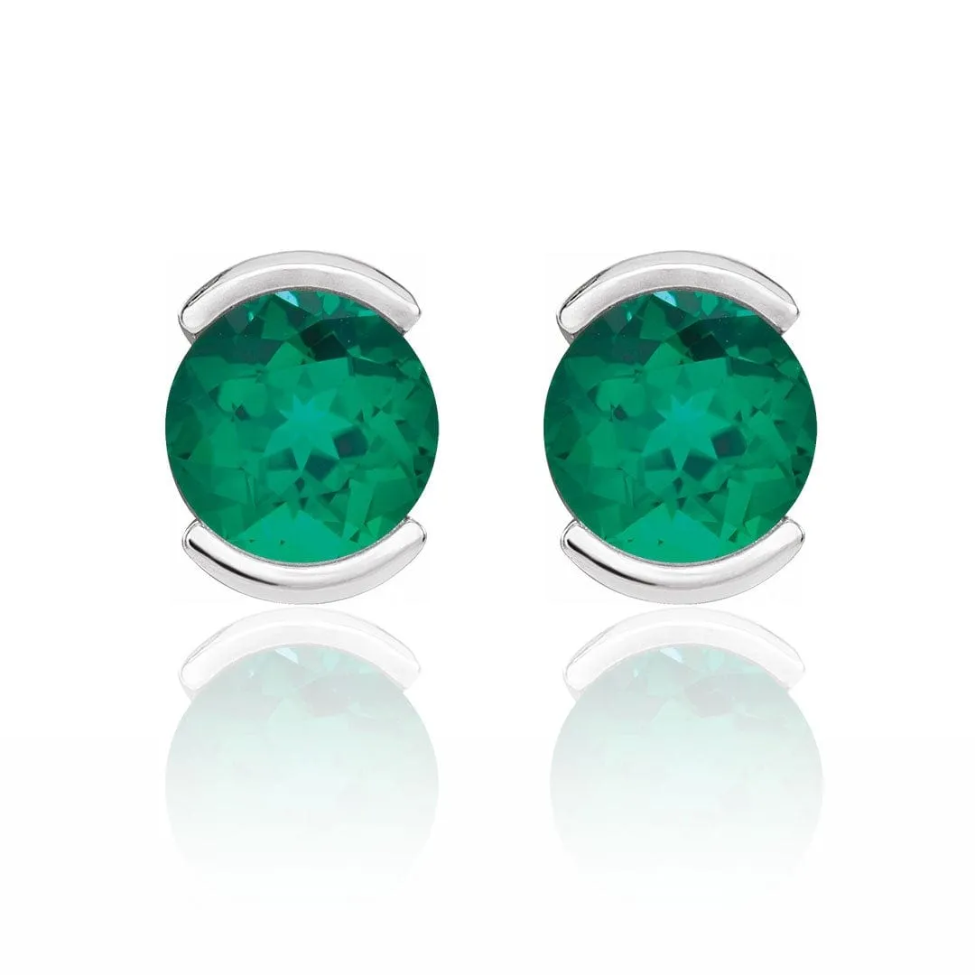 3mm Round Lab Emerald Half Bezel Stud Earrings