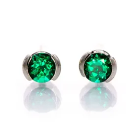 3mm Round Lab Emerald Half Bezel Stud Earrings