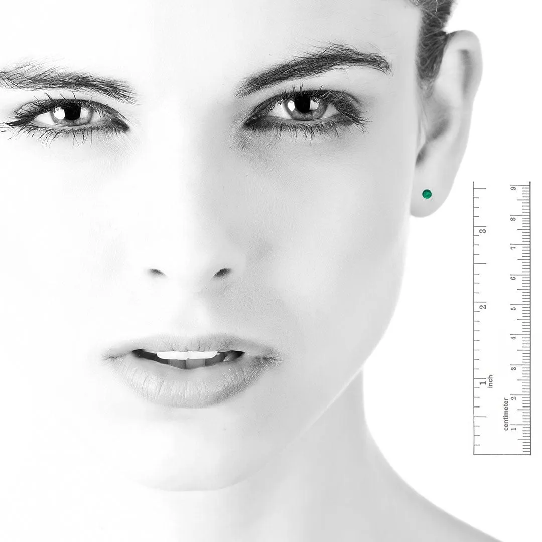 3mm Round Lab Emerald Half Bezel Stud Earrings