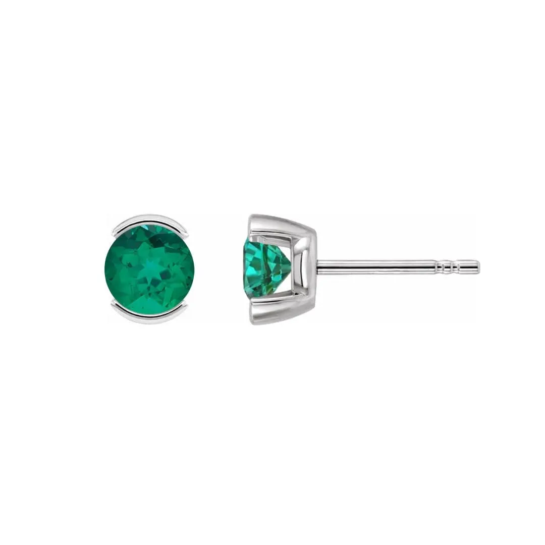 3mm Round Lab Emerald Half Bezel Stud Earrings