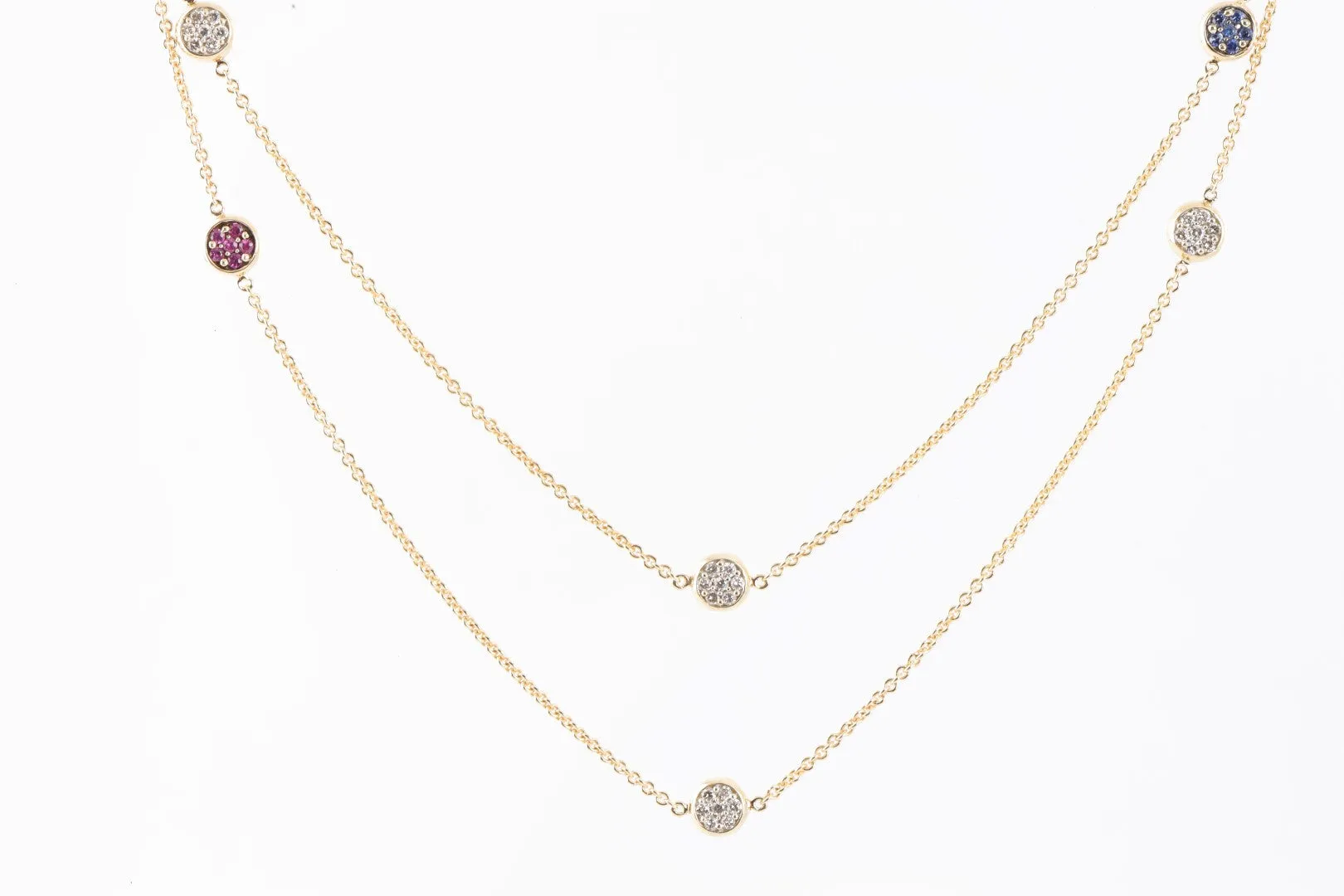 42" 14k Gold 1.65tcw Ruby & Sapphire 1.35tcw Diamond Station Necklace (13.36g.)