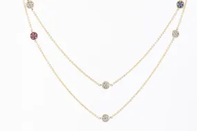 42" 14k Gold 1.65tcw Ruby & Sapphire 1.35tcw Diamond Station Necklace (13.36g.)