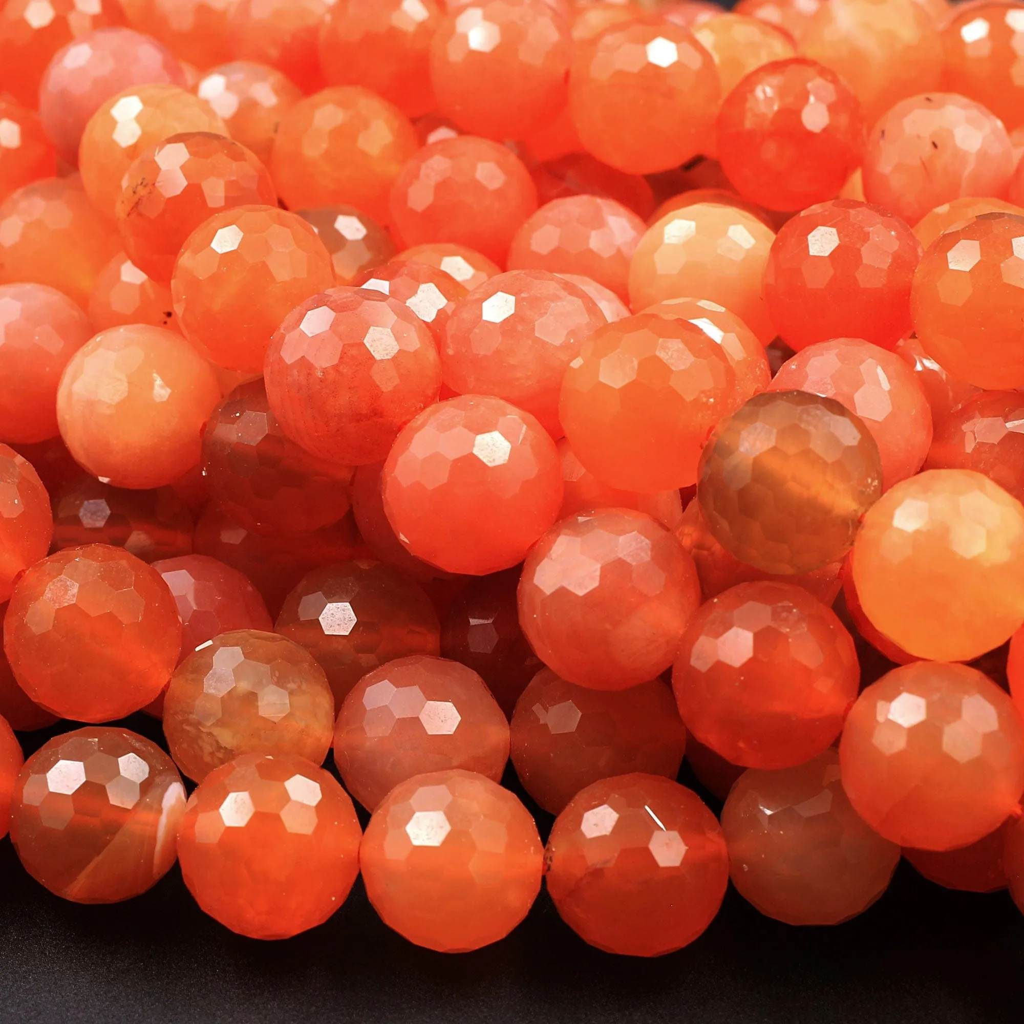 AAA Faceted Natural Red Orange Botswana Agate 10mm 12mm Round Beads Sparkling Dazzling Vibrant Gemstone 15.5" Strand