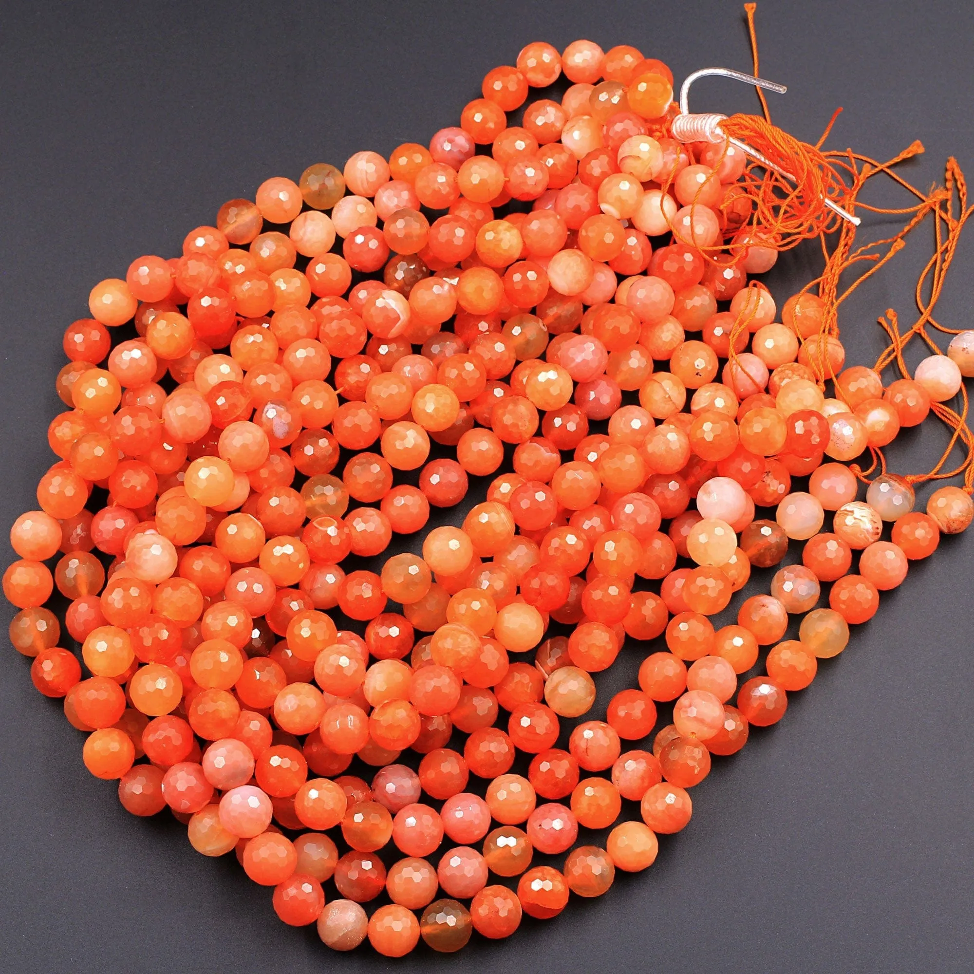 AAA Faceted Natural Red Orange Botswana Agate 10mm 12mm Round Beads Sparkling Dazzling Vibrant Gemstone 15.5" Strand