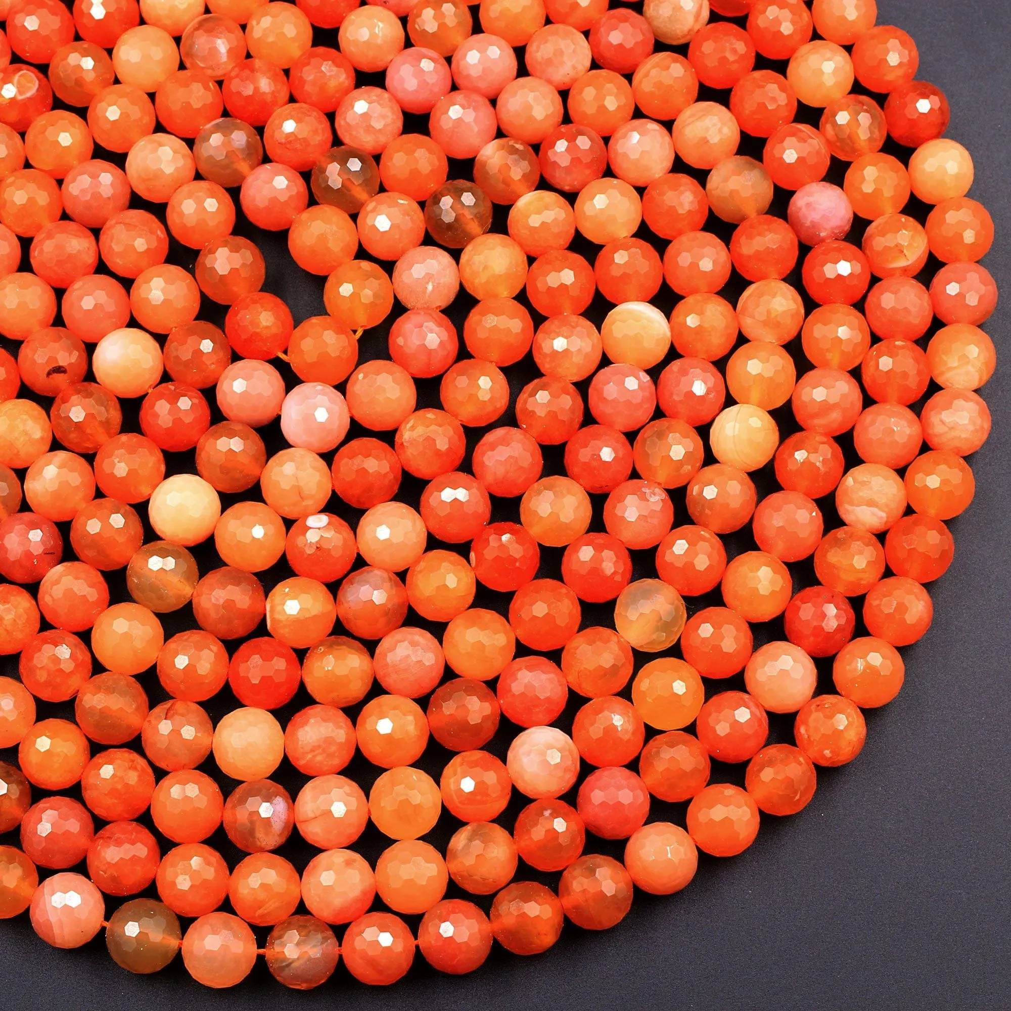 AAA Faceted Natural Red Orange Botswana Agate 10mm 12mm Round Beads Sparkling Dazzling Vibrant Gemstone 15.5" Strand