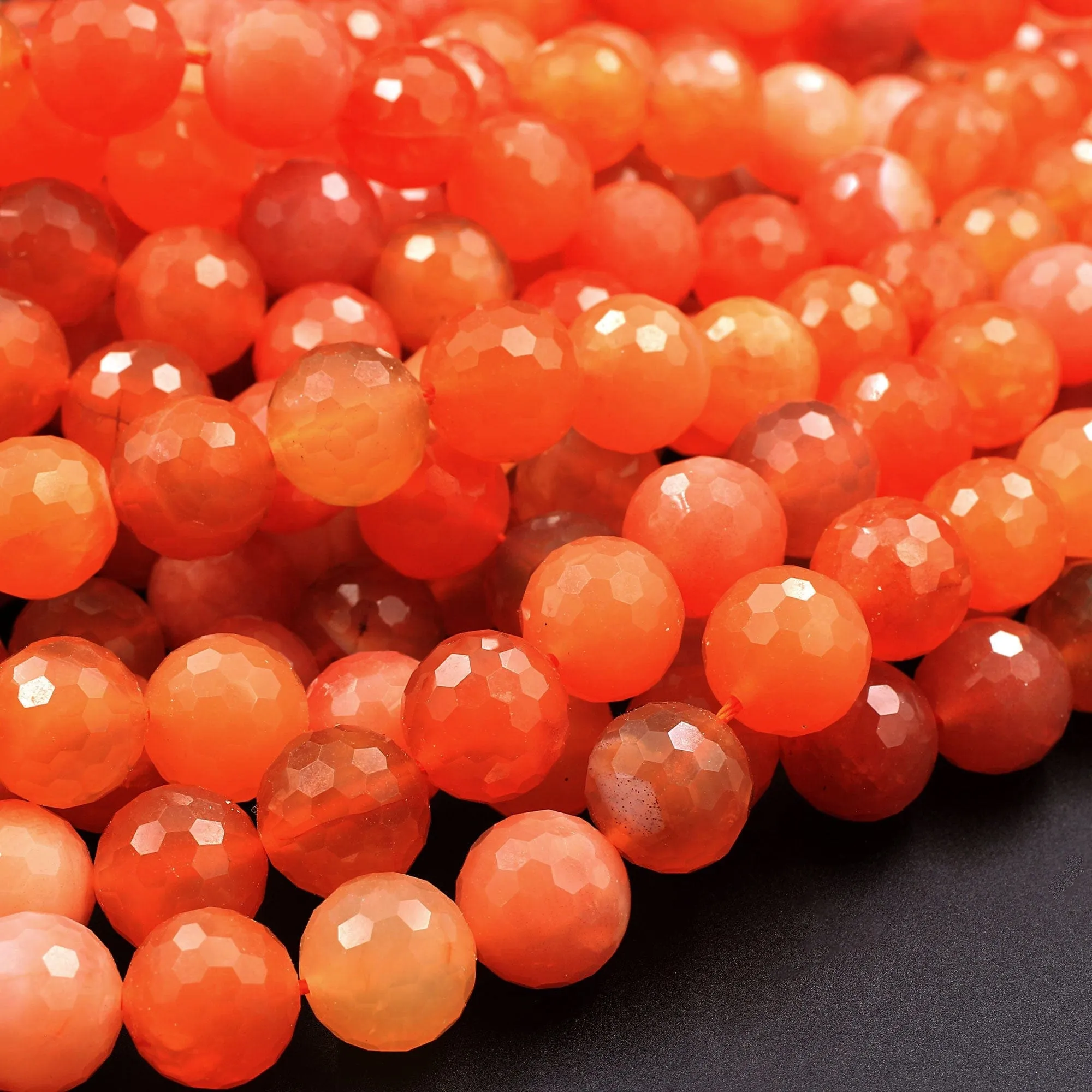 AAA Faceted Natural Red Orange Botswana Agate 10mm 12mm Round Beads Sparkling Dazzling Vibrant Gemstone 15.5" Strand