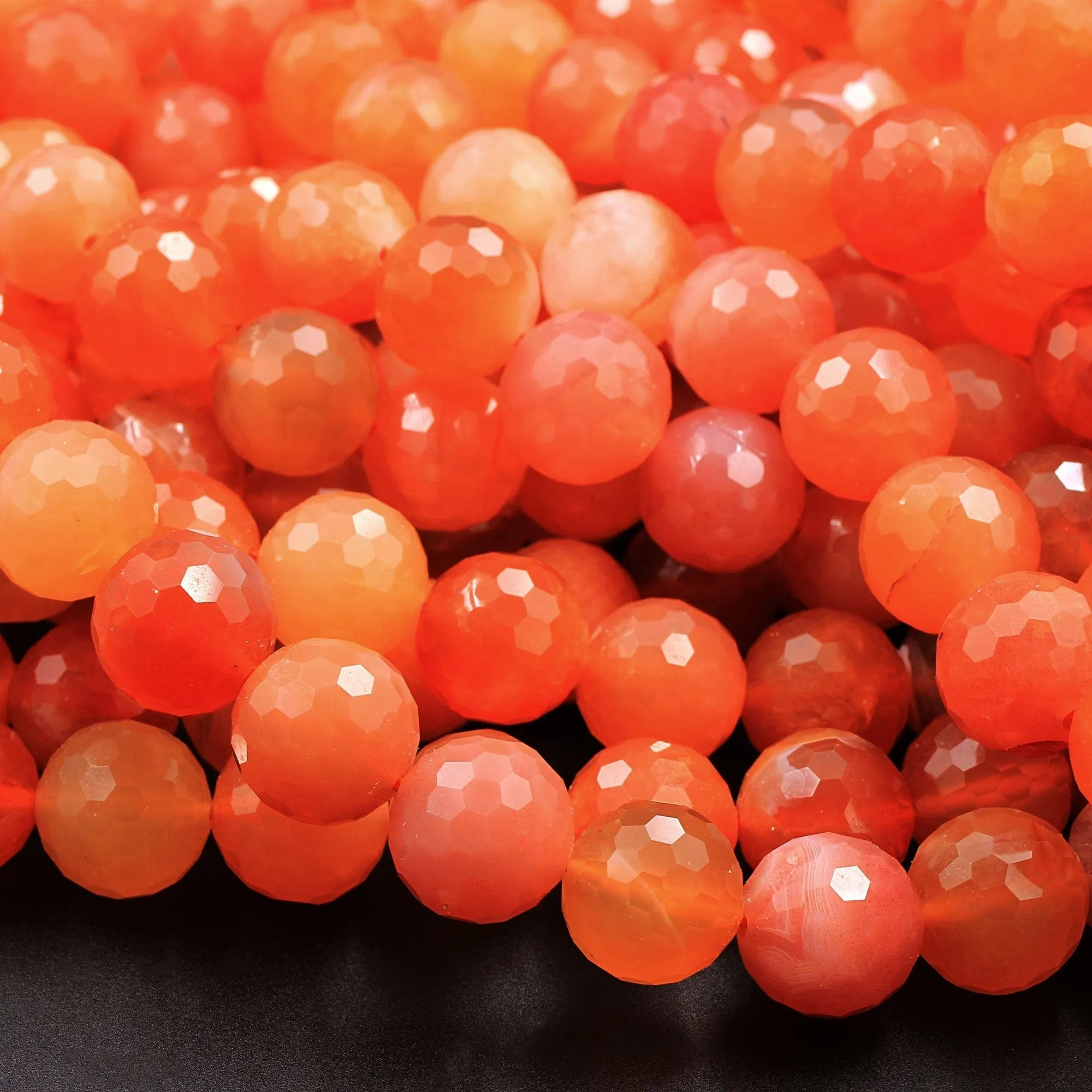 AAA Faceted Natural Red Orange Botswana Agate 10mm 12mm Round Beads Sparkling Dazzling Vibrant Gemstone 15.5" Strand