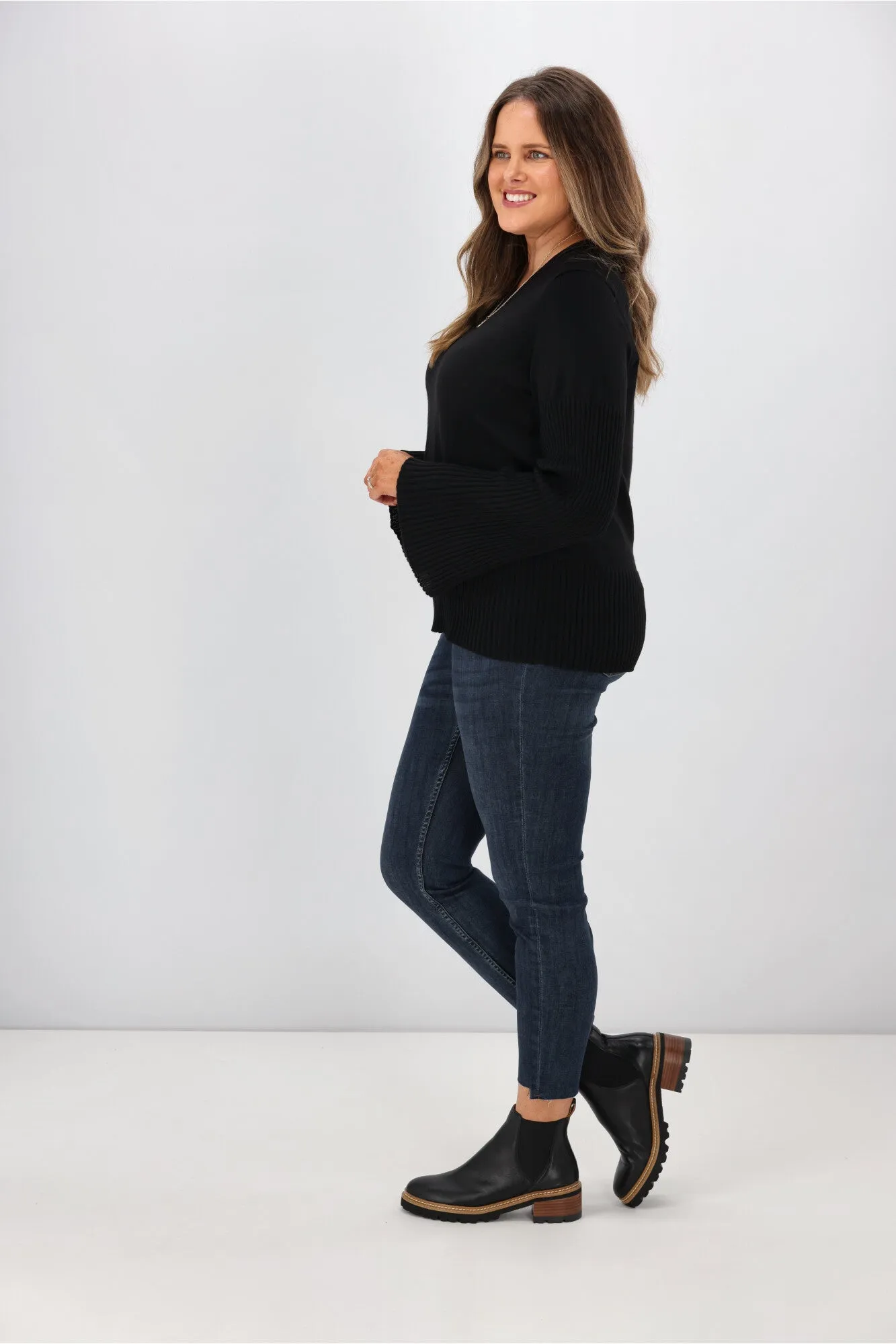 Alpine by Shine On Talia Wide Sleeve Merino Jumper Black