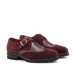 Ambrogio Bespoke Custom Men's Shoes Burgundy Suede / Calf-Skin Leather Monk-Strap Loafers (AMB2114)