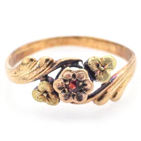 Antique 14K Yellow Gold Garnet Floral Band Ring Size 5.5