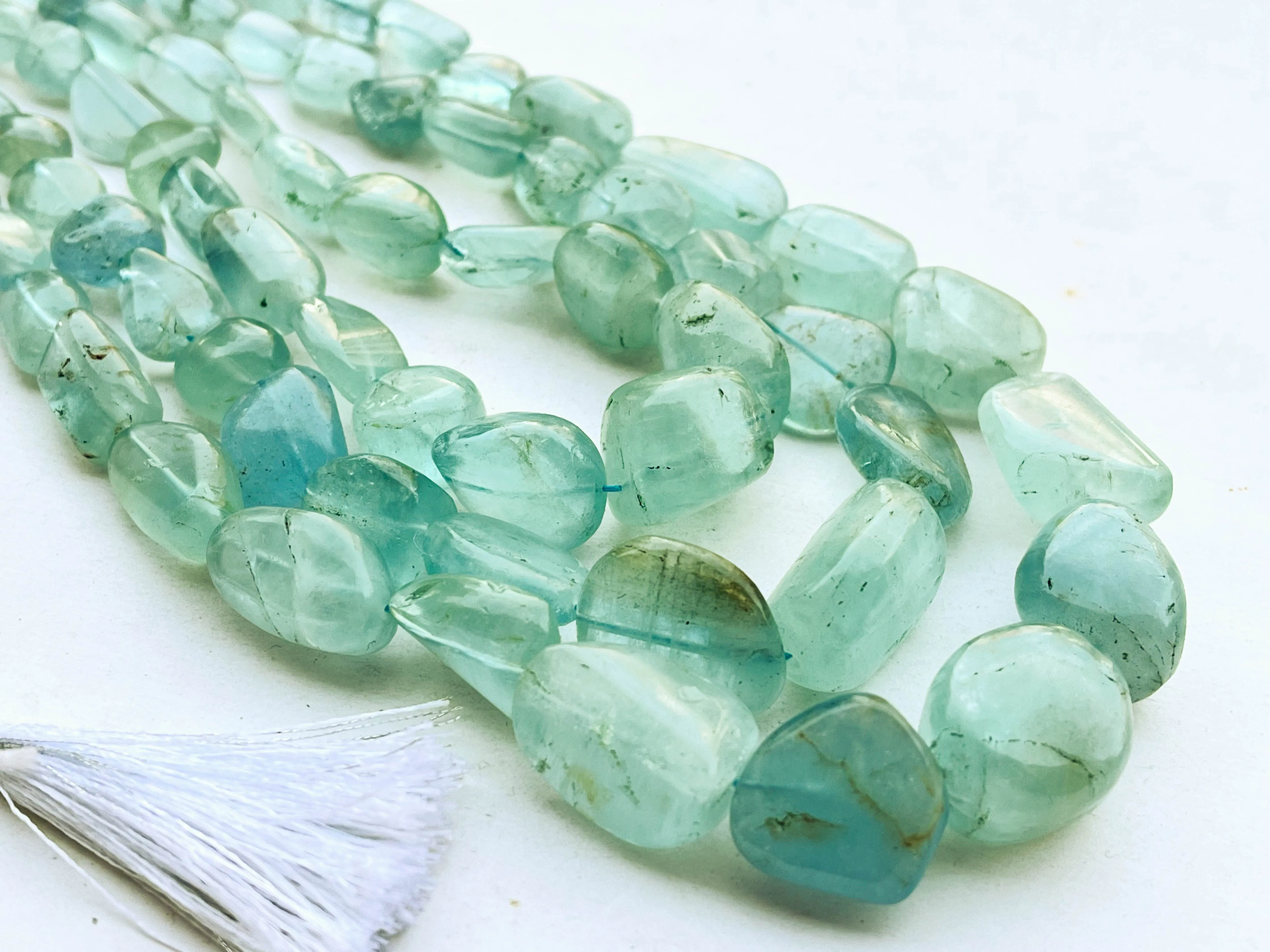 Aquamarine Smooth Nuggets Shape Beads Necklace