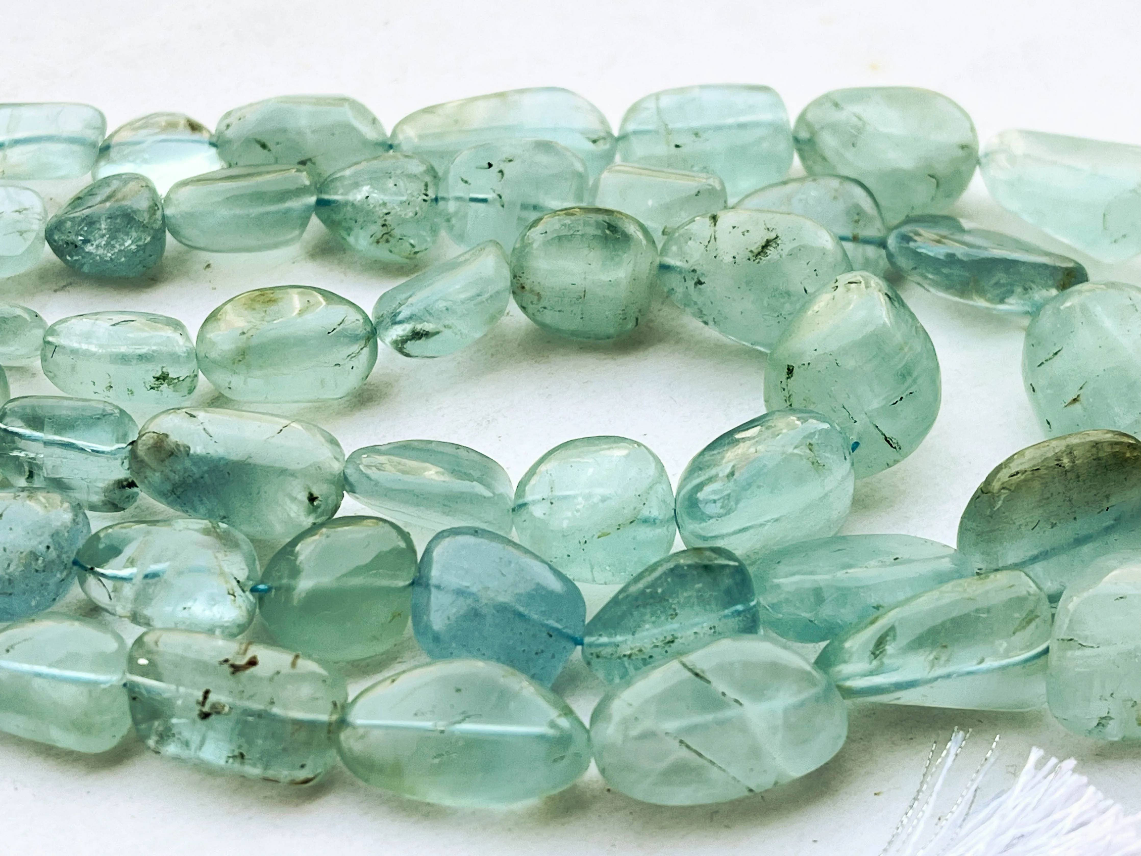 Aquamarine Smooth Nuggets Shape Beads Necklace