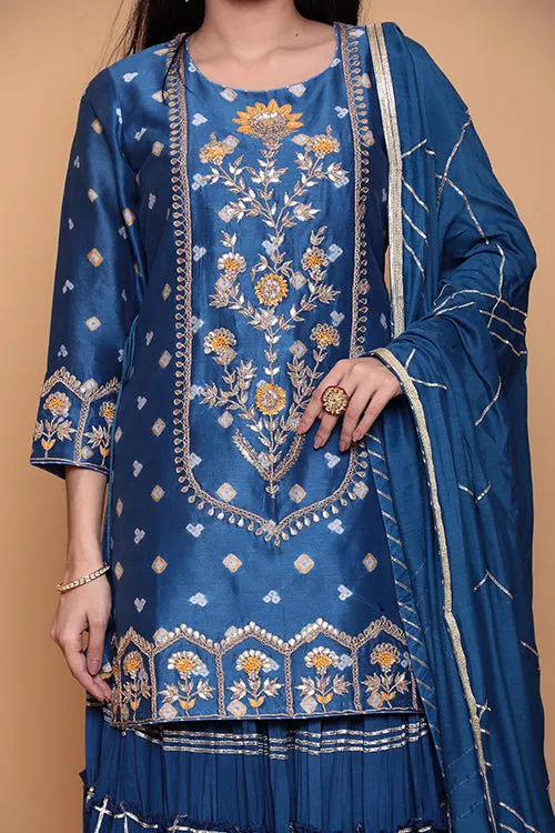 Bandhej Cotton silk Kurta with Gota Patti, Thread work.