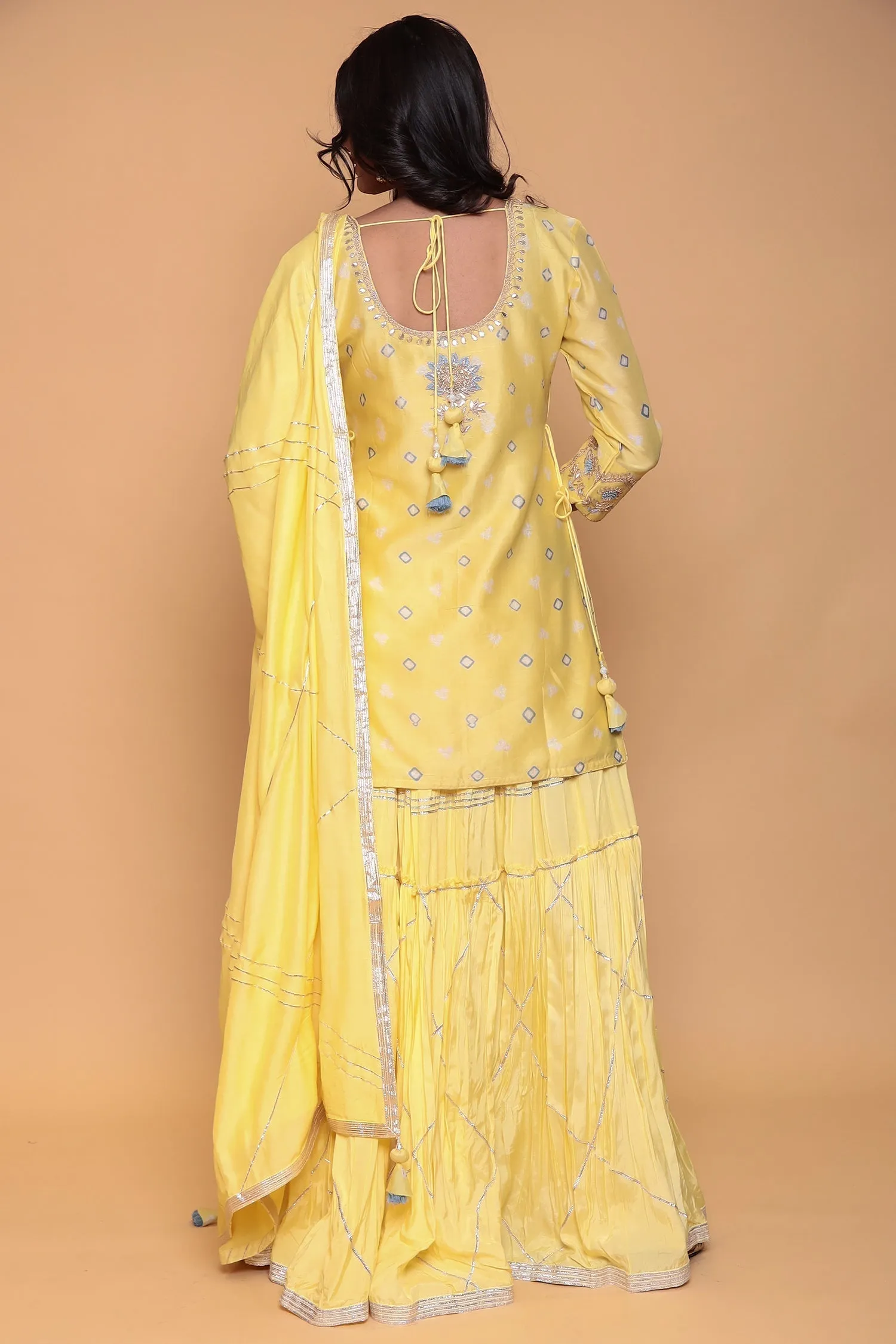 Bandhej Cotton silk Kurta with Gota Patti, Thread work.