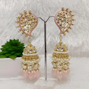 Bhavi Jewels Gold Plated Kundan Stone & Meenakari Jhumkis Earrings