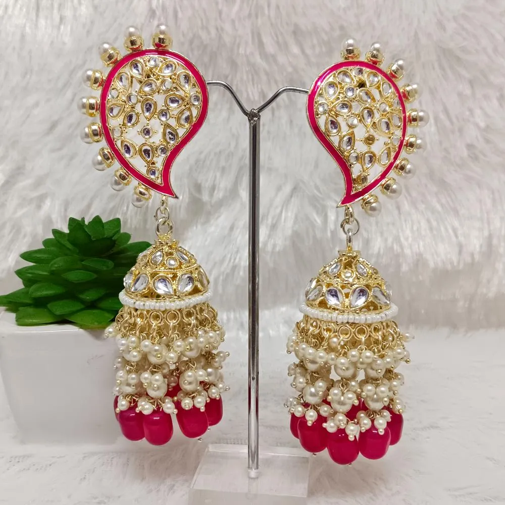 Bhavi Jewels Gold Plated Kundan Stone & Meenakari Jhumkis Earrings