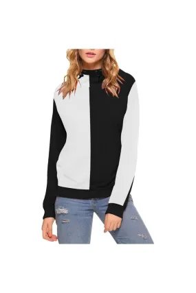 Black and White High Neck Pullover Hoodie for Women