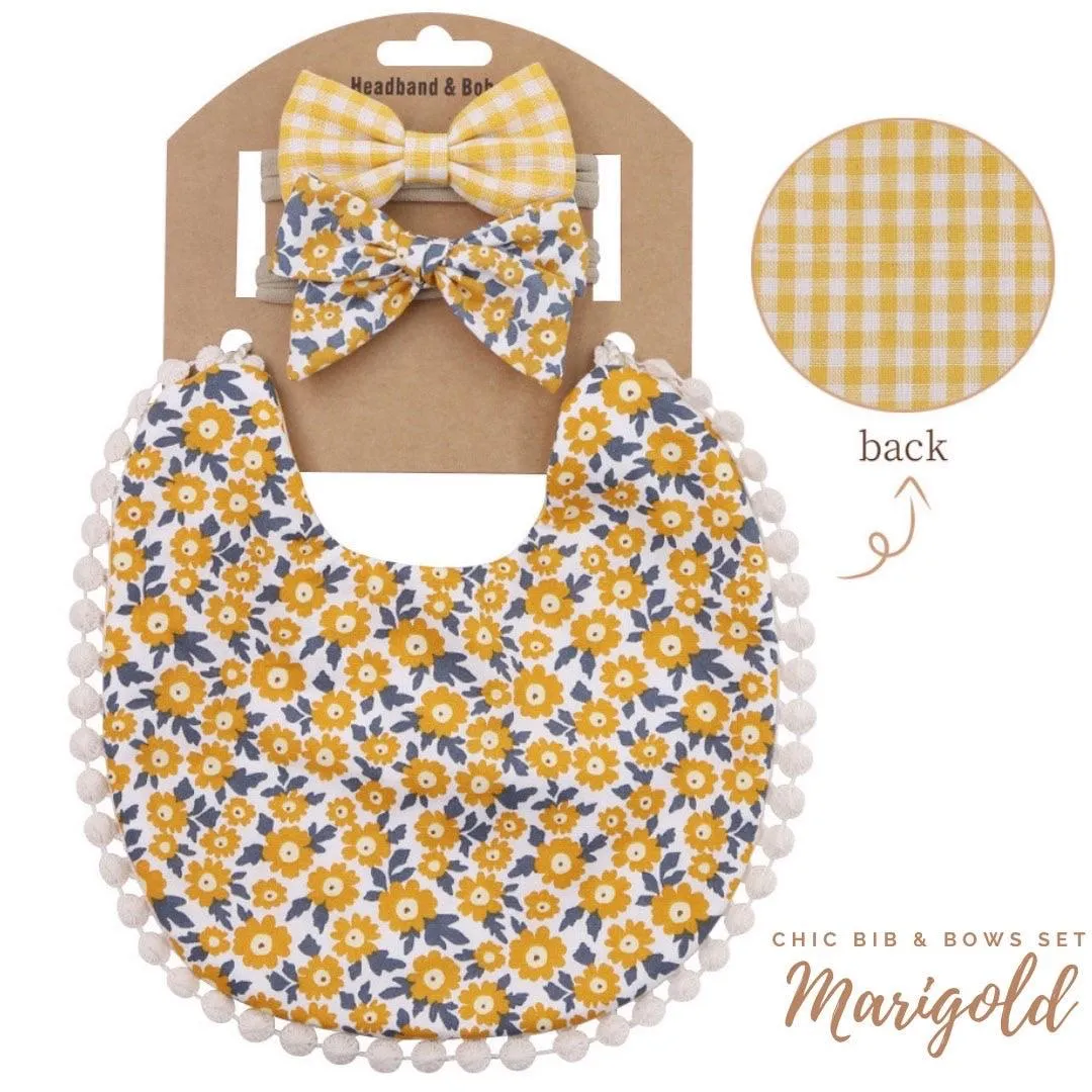 Blooming Wisdom Chic Bib & Bows Set - Marigold