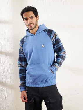 Blue Melange Plaid Raglan Hoodie