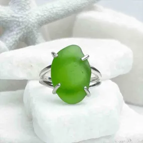 Bright Green Sea Glass Ring in Sterling Silver Size 8 | #1835