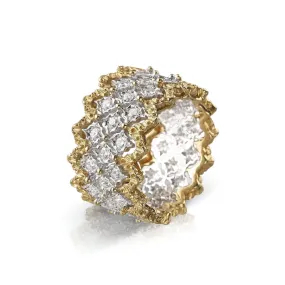 Buccellati - Ramage Rombi - Eternelle Band Ring with Diamonds, 18k White and Yellow Gold