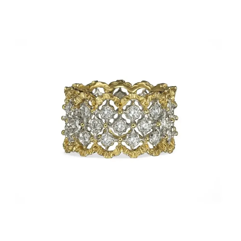 Buccellati - Ramage Rombi - Eternelle Band Ring with Diamonds, 18k White and Yellow Gold