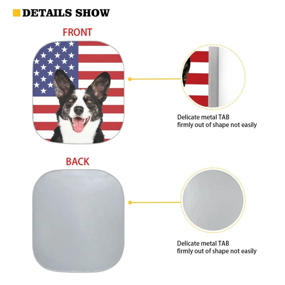 Custom Pet Face American Flag Car Windshield Sun Shade 2-Piece Personalized Car Front Sunshade