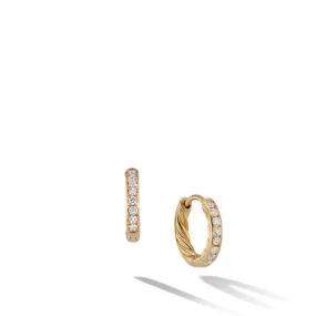 David Yurman Sculpted Cable Huggie Hoop Earrings in 18K Yellow Gold with Pave Diamonds