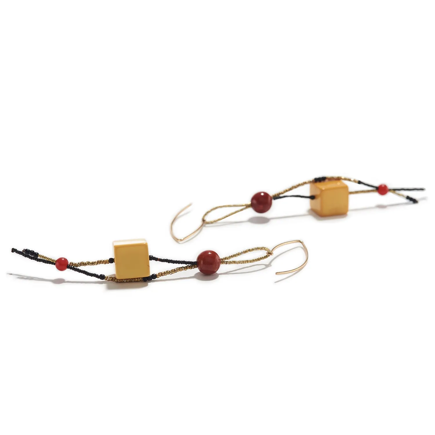 Earrings in Yellow, Red & Black