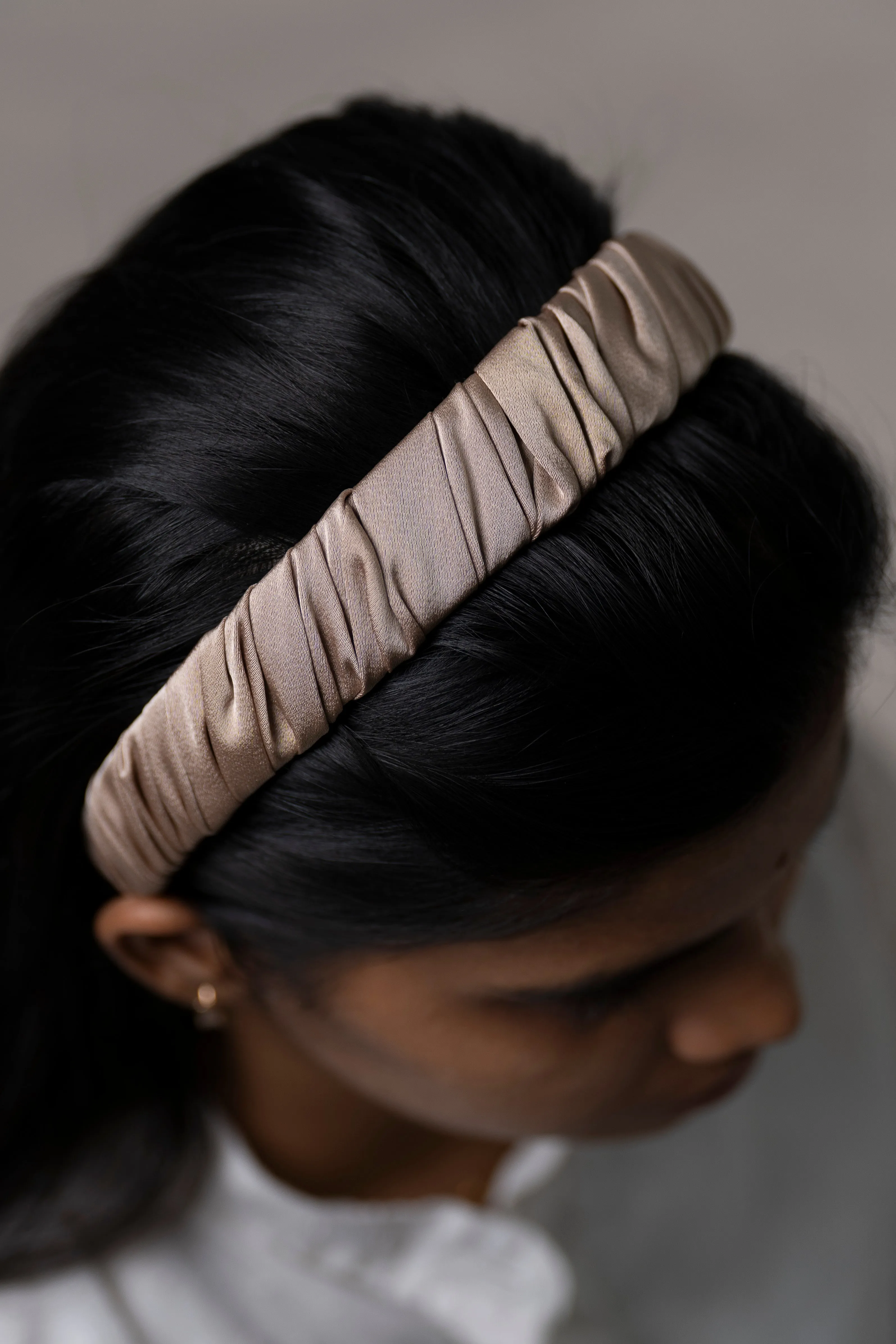 Elegant Champagne Ruched Satin Hairband