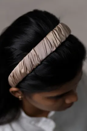 Elegant Champagne Ruched Satin Hairband