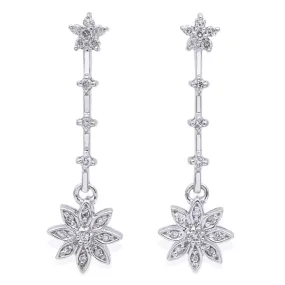 Estate 14K White Gold 0.36 TCW Diamond Floral Star Dangle Earrings