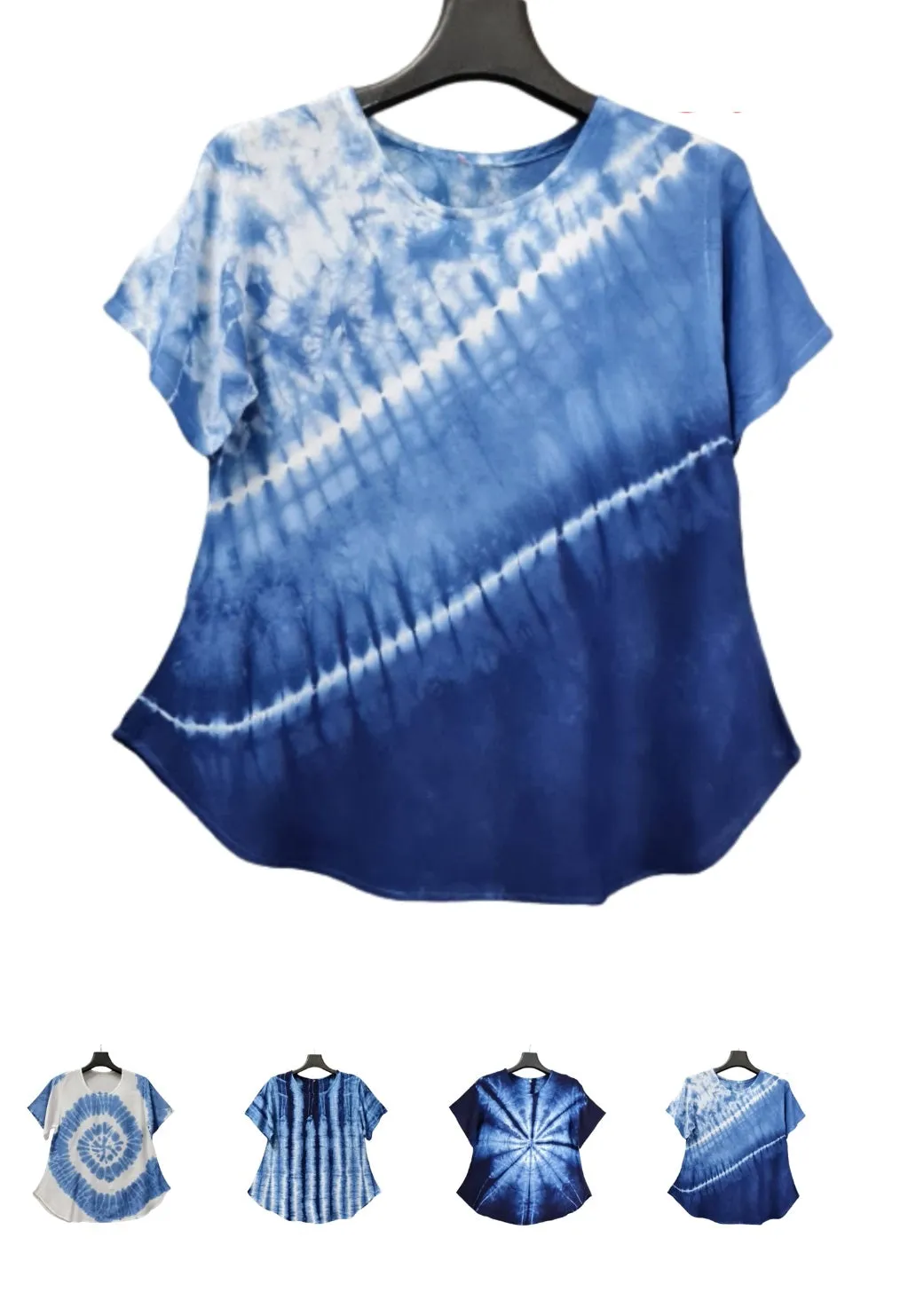 Flirty Tie Dye Round Neck with Flair Hem - Short Sleeve Tee Shirt