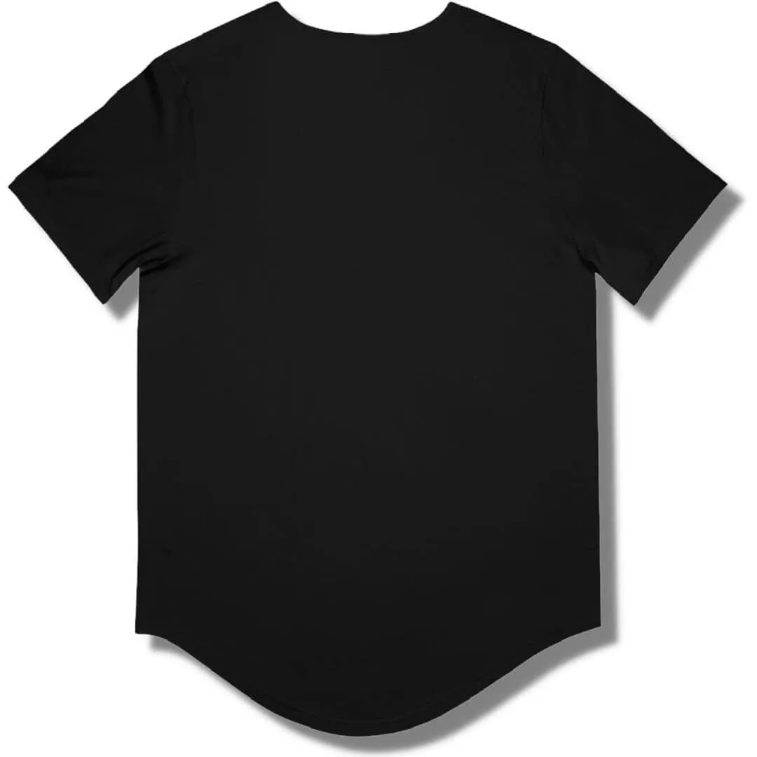 Focus Curved Hem T Shirt - Black - White / Red