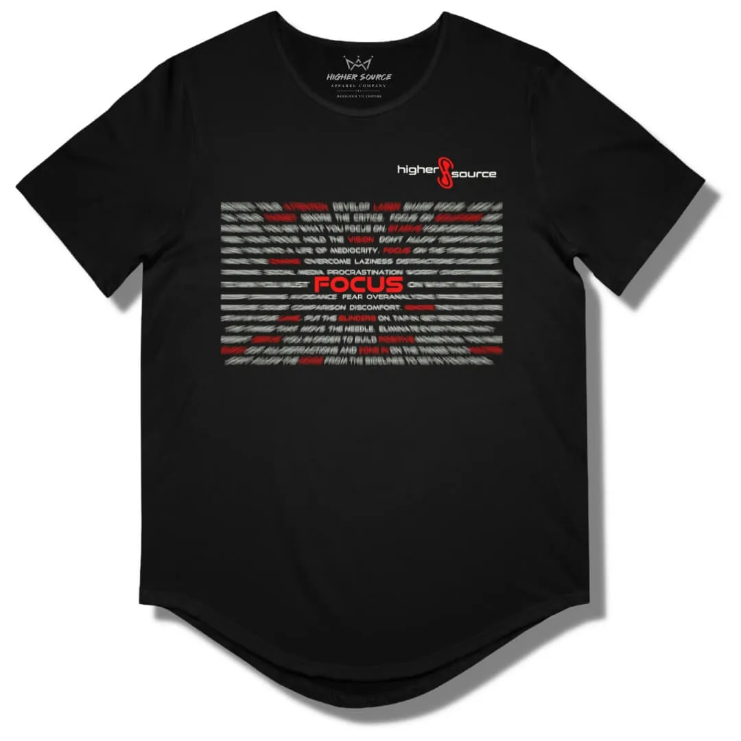 Focus Curved Hem T Shirt - Black - White / Red