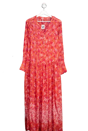 Free People Coral Red See It Through lined floral Dress UK XS