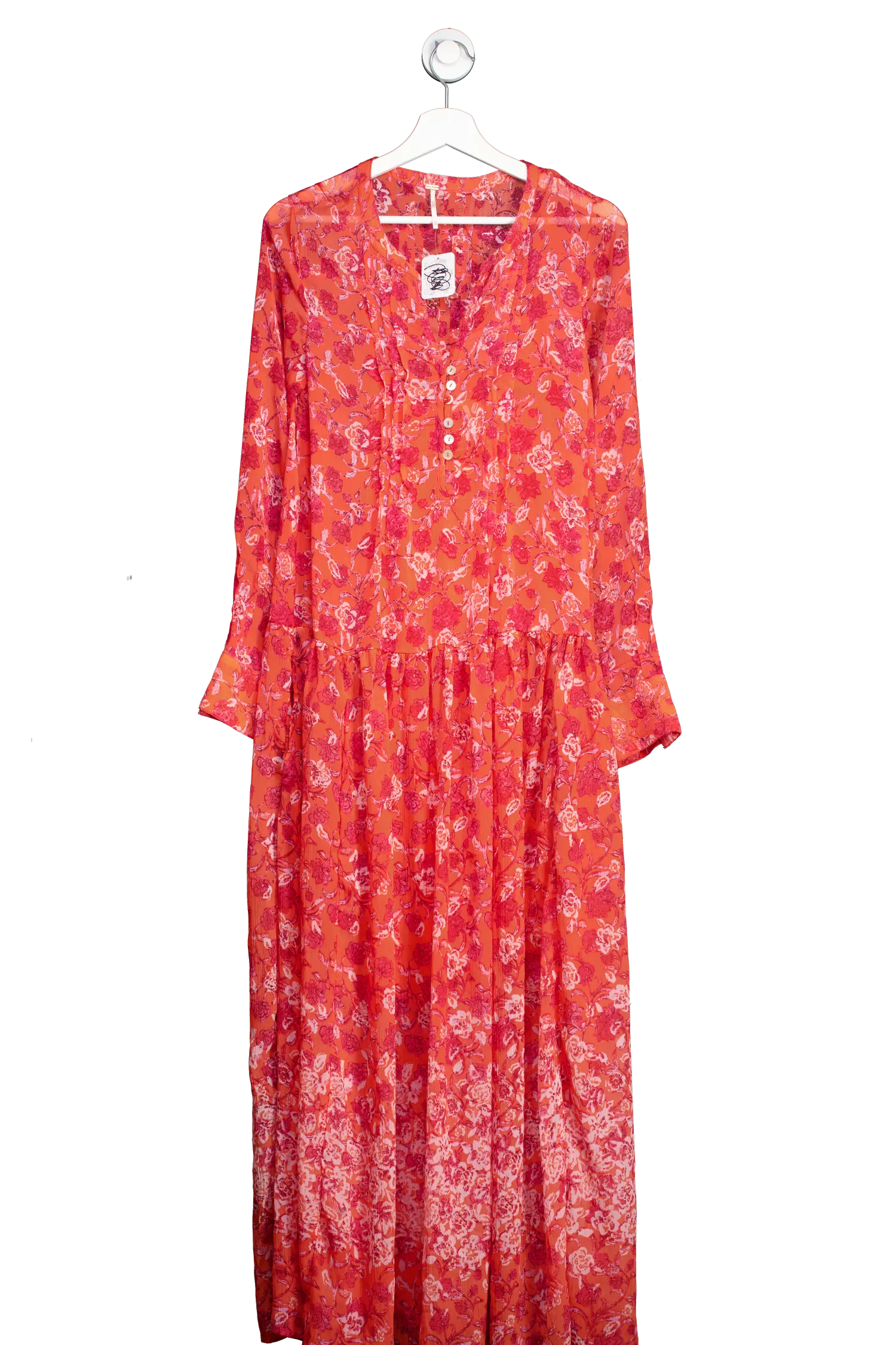 Free People Coral Red See It Through lined floral Dress UK XS