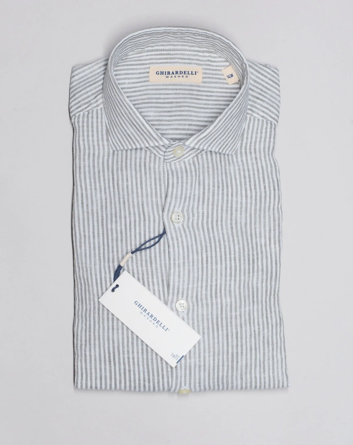 Ghirardelli Washed Linen Stripe Shirt / Green