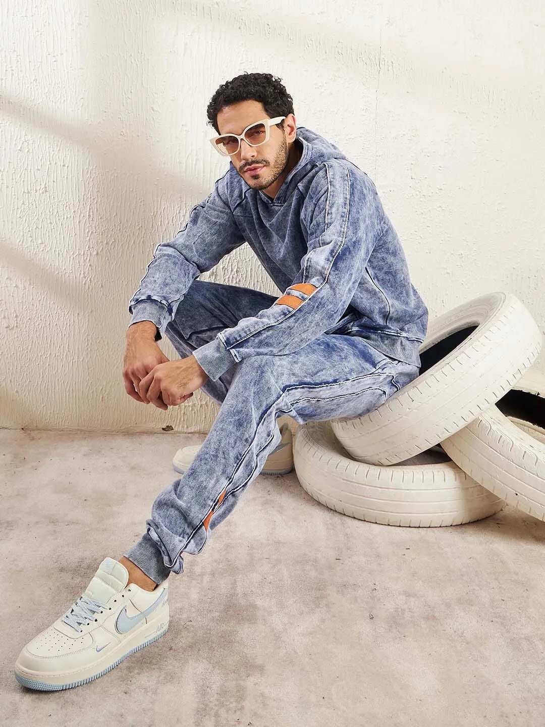 Indigo Oversized Piping Detailed Sweatshirt and Joggers Combo Tracksuit