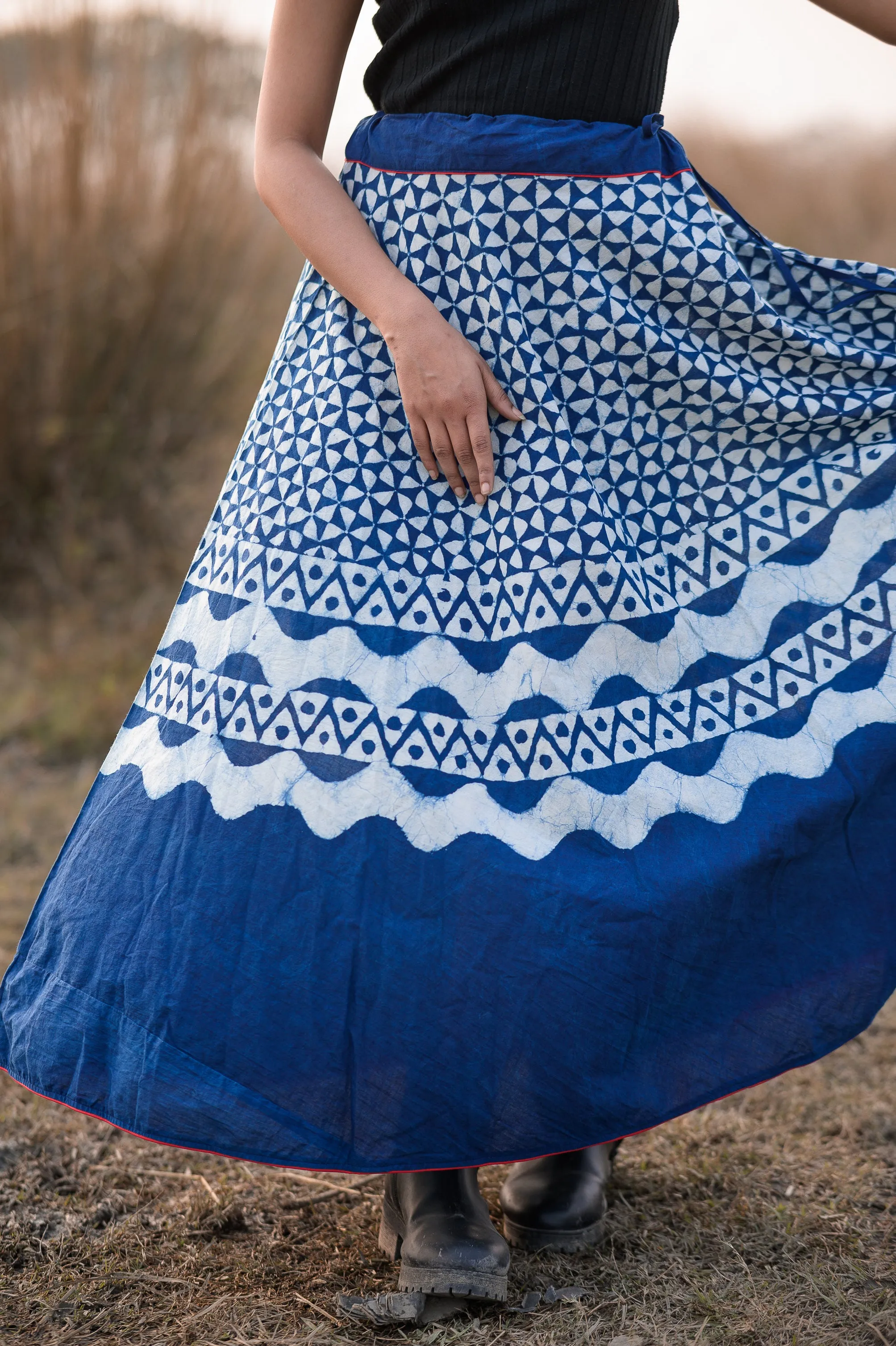 Kaisori Indigo Dabu Prism handblockprinted  skirt