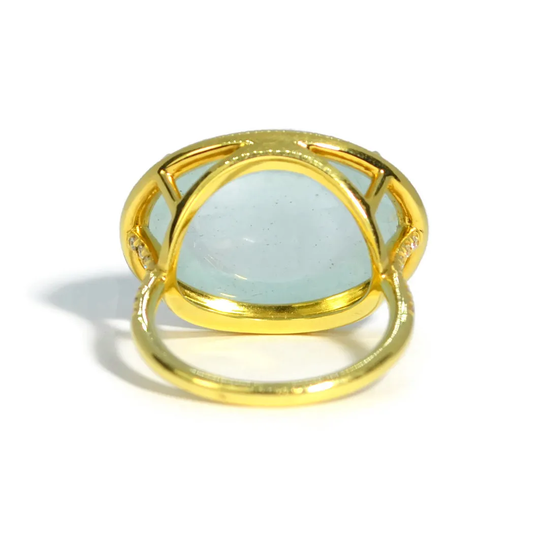 Lauren K - Cocktail Ring with Milky Aquamarine and Diamonds, 18k Yellow Gold