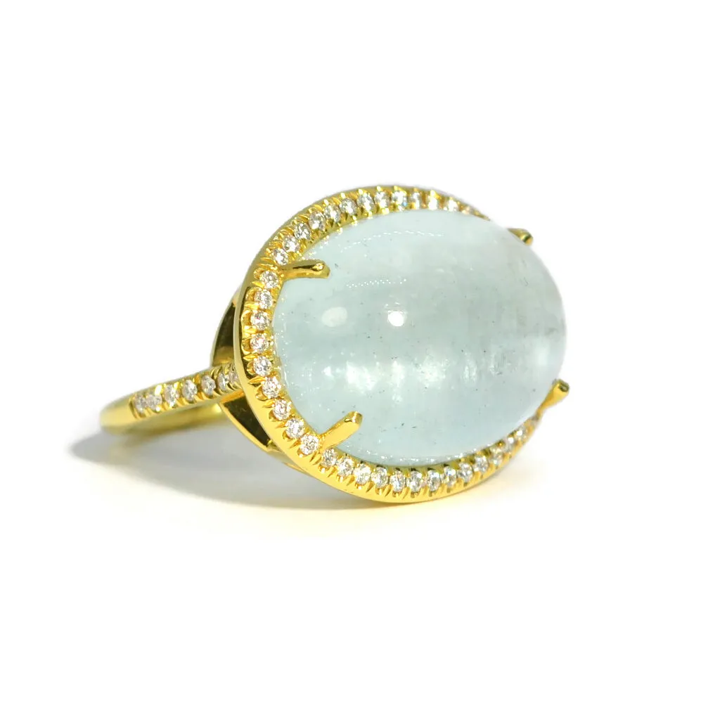 Lauren K - Cocktail Ring with Milky Aquamarine and Diamonds, 18k Yellow Gold