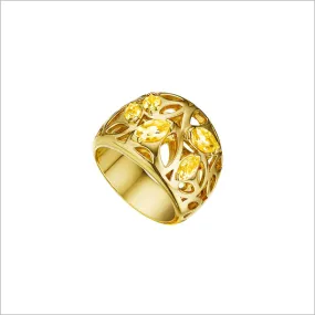 Medallion Citrine Small Ring in Sterling Silver plated with 18k Yellow Gold