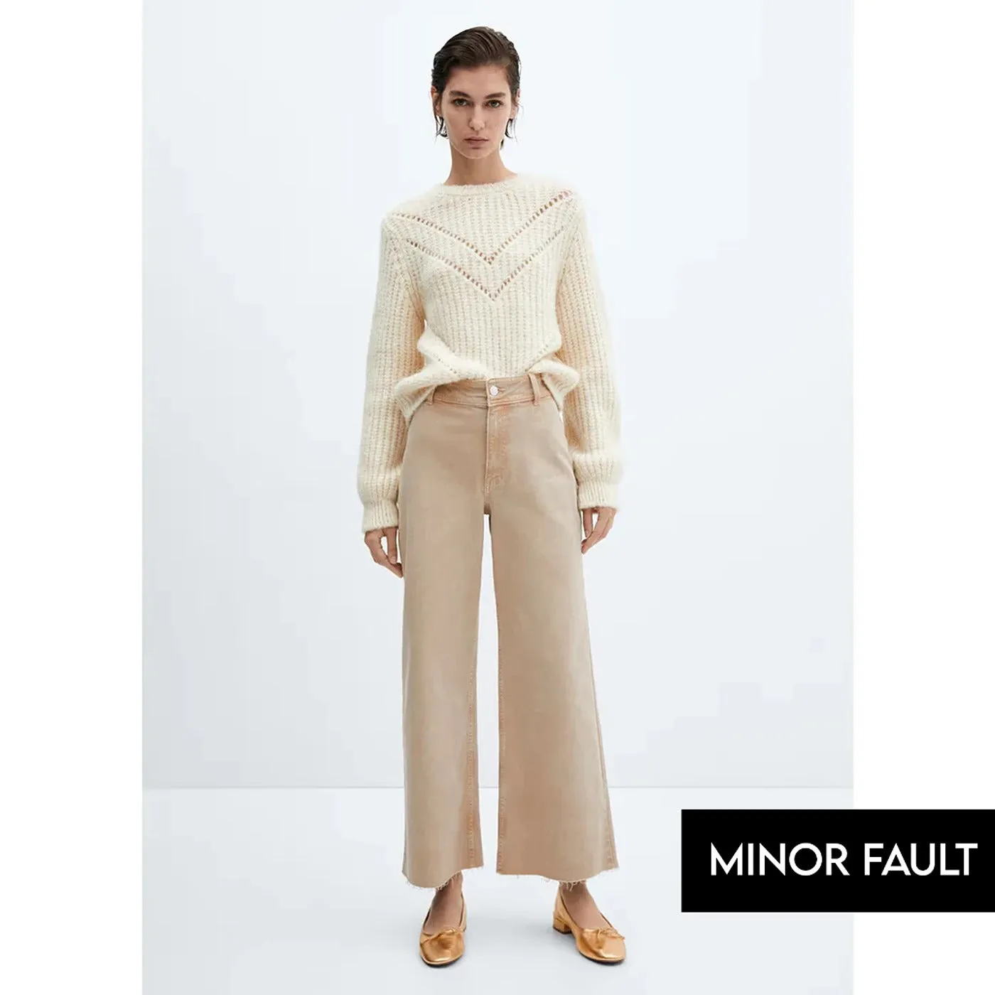 (Minor Fault) Beige Wide Leg Cropped Jeans