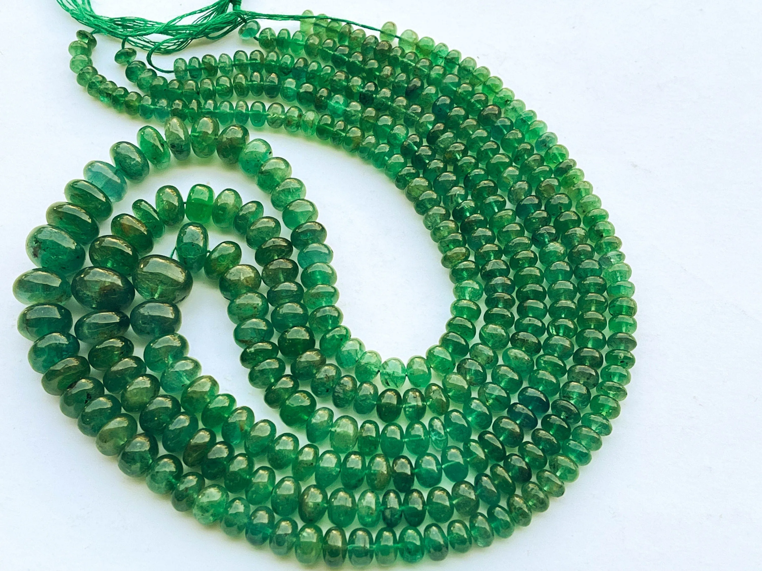 Natural Zambian Emerald Smooth Rondelle Shape Beads (High Quality)