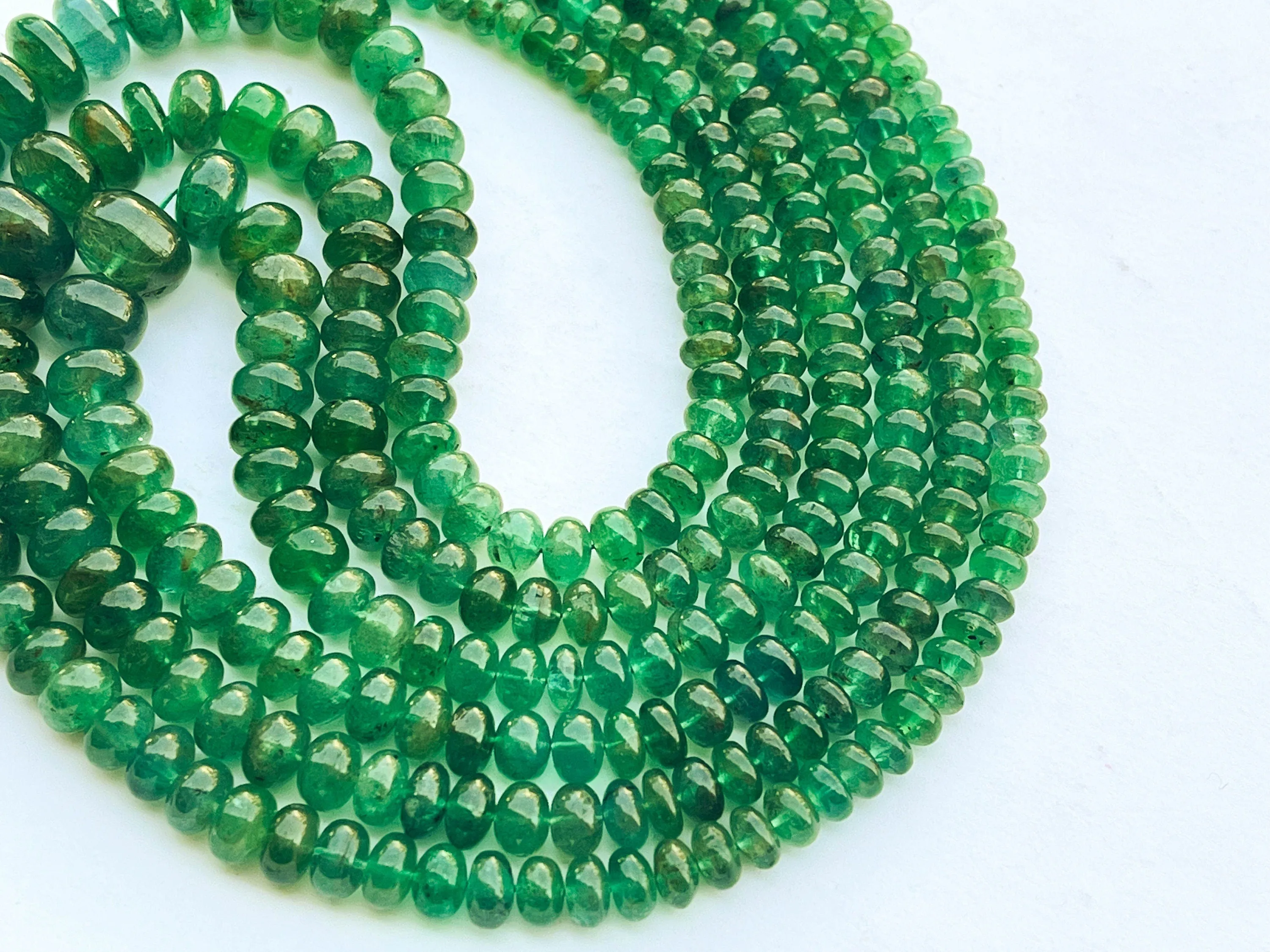 Natural Zambian Emerald Smooth Rondelle Shape Beads (High Quality)